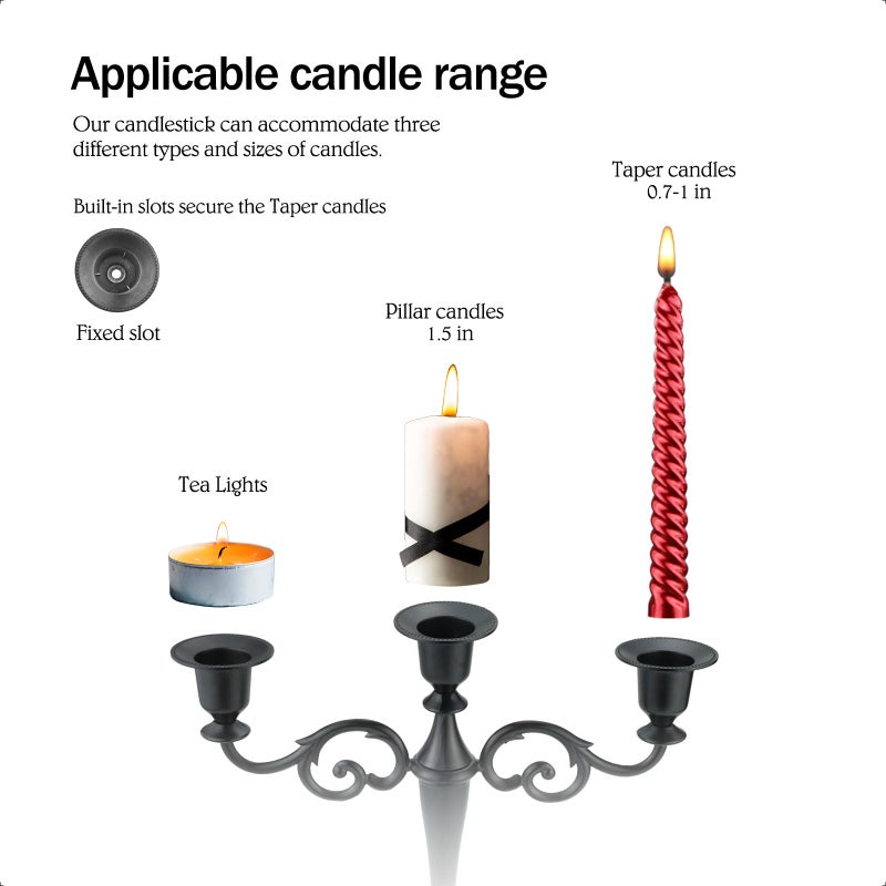 Viscacha Pewter Candle Holderï¼Œ5 Arms Metal Candle Holders for Pillar Candlesï¼ˆ10.6 inch Tall Candlestick Holders, for 1/2-1 inch Taper Candles,Centerpiece Elegant Decoration Piece for Table - Image 3